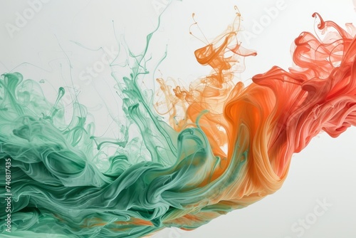 "The photograph captures the eye with bright splashes of green and red paint against an innocent white surface, like joyful splashes of color in a stark white space." Copy space .For design project