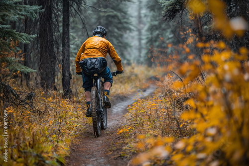 A man rides a mountain bike on a single track. © Dzmitry