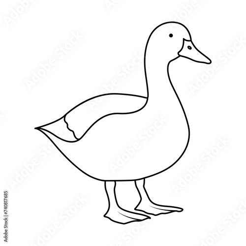 Duck in continuous line art drawing style. Abstract duck walking minimalist black linear sketch isolated on white background. 