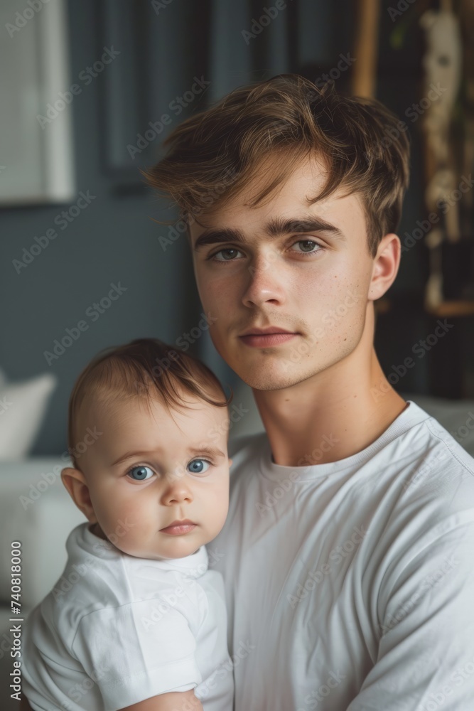 A man tenderly holds a baby in his arms, forming a heartwarming bond. A man tenderly holds a baby in his arms, forming a heartwarming bond.