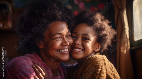 Headshot granddaughter matures grandmother portrait. Multi-generational family photo capture moments Next generation relatives women connection, love
