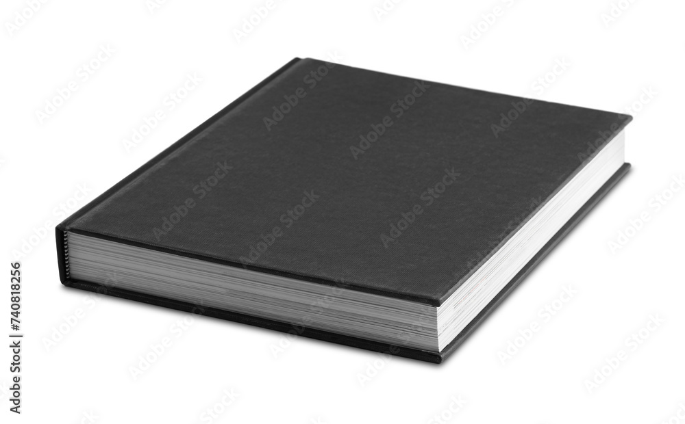 One closed black hardcover book isolated on white One closed black hardcover book isolated on white