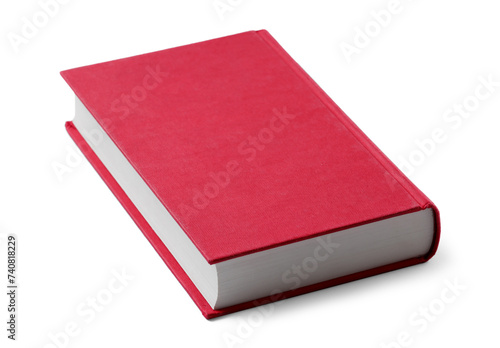One closed red hardcover book isolated on white