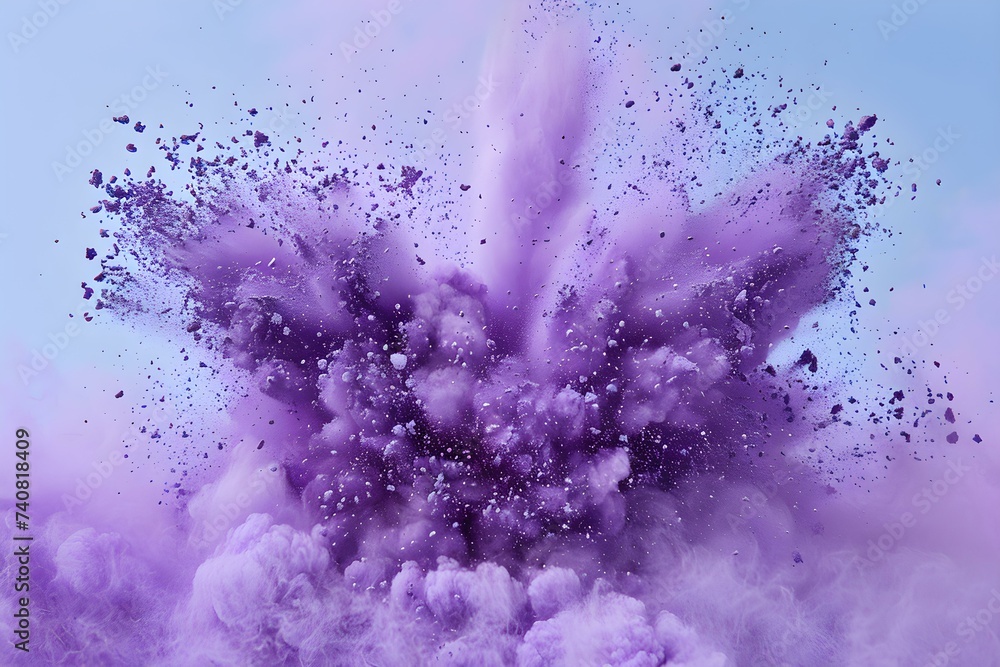 Fototapeta premium Bright purple powder bursting out in a vibrant colorful explosion of pigment. Concept Colorful Powder Explosion, Vibrant Photography, Artistic Burst, Purple Pigment, Dynamic Colorful Shot
