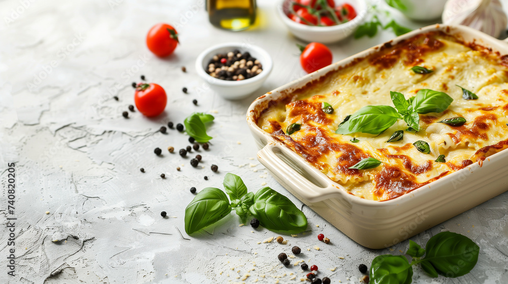 Italian lasagna with basil leaf Italian lasagna with basil leaf