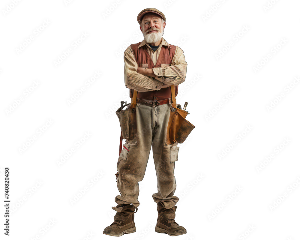 Aged man with a tool belt. Isolated over white background. Aged man with a tool belt. Isolated over white background.
