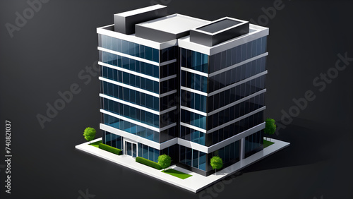 3d office building icon clipart isolated on a black background. isometric it company. modern office building.3d office building icon clipart isolated on a black background. isometric it company. moder