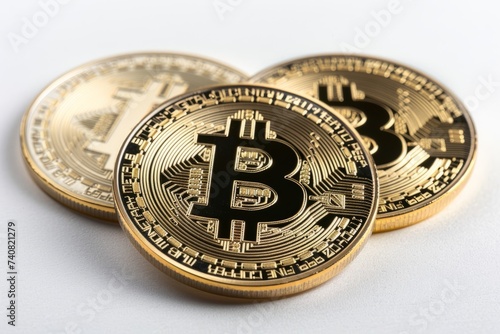 Physical version of the Bitcoin gold coin. digital money concept
