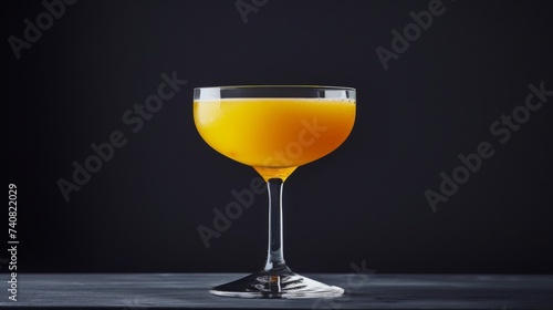 A rich peach sour cocktail in a classic coupe glass, presented on a dark, elegant surface with a sophisticated backdrop. photo