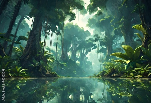 Deep tropical jungles of Southeast Asia in august. Generative AI © Ghulam