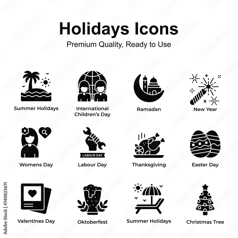 Pack of holidays and festival icons set, ready to use vectors