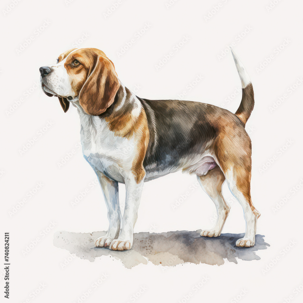 Beagle dog portrait, hound illustration, hunting dog, generative AI on white background Beagle dog portrait, hound illustration, hunting dog, generative AI on white background