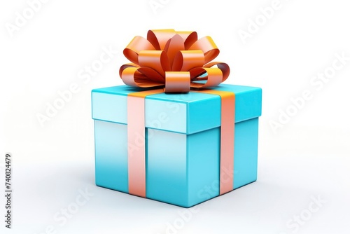 blue gift box wrapped with gold bow and ribbon isolated on background.