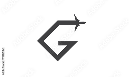 G tourism company logotype concept. Alphabet navigate g sign with airlines and jet plane, lowcost flight or logistic brand, global travel lowcoster logo idea. Isolated abstract graphic design template