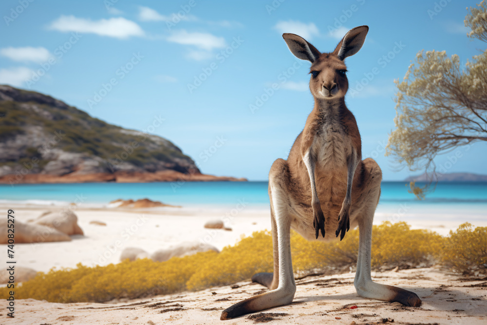Kangaroo at Lucky Bay in the Cape Le Grand National - obrazy, fototapety, plakaty 