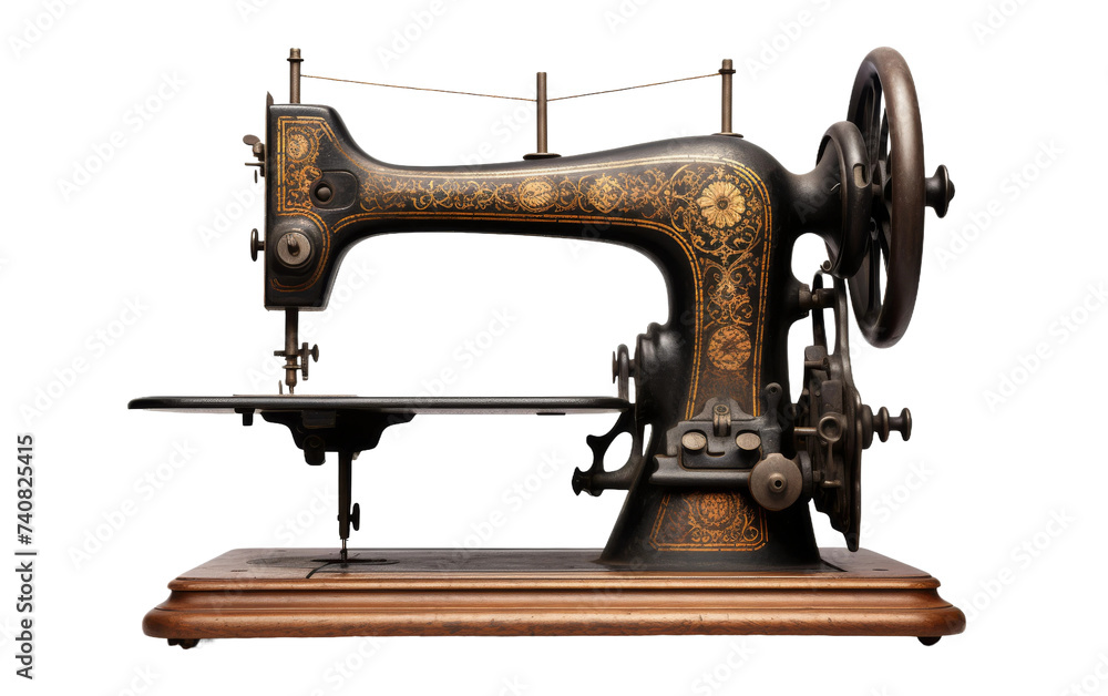 Victorian Era Hand-Cranked Sewing Machine on white background