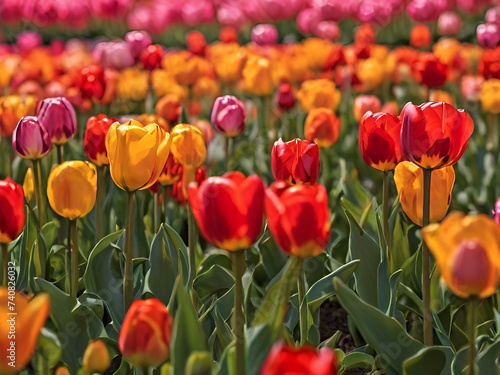 Field of  colorful tulip flower.