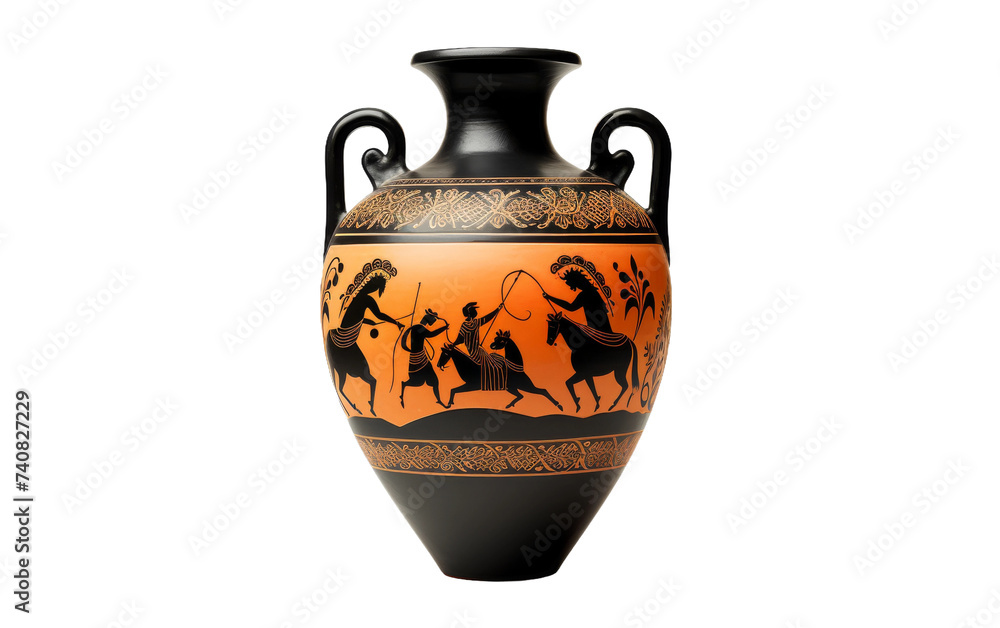 Classical Depictions on Greek Amphora on white background
