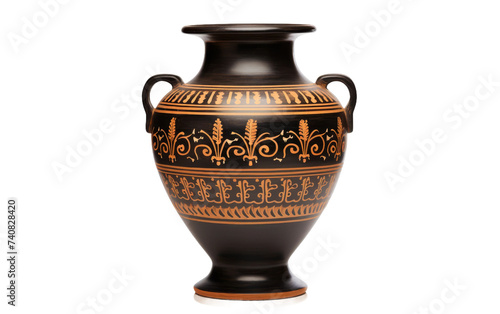 Intricate Black-Figure Pottery on Ancient Greek Urn on white background