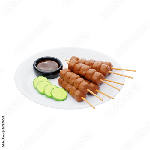 3D Satay Grilled Delight. 3d illustration, 3d element, 3d rendering. 3d visualization isolated on a transparent background
