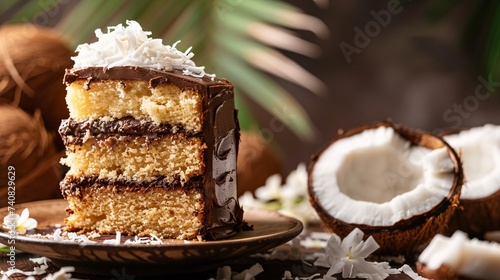 Beau gâteau moelleux au chocolat et noix de coco » IA générative photo