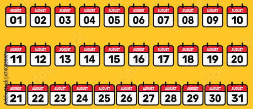 Calendar all August set Vector illustration background design. photo