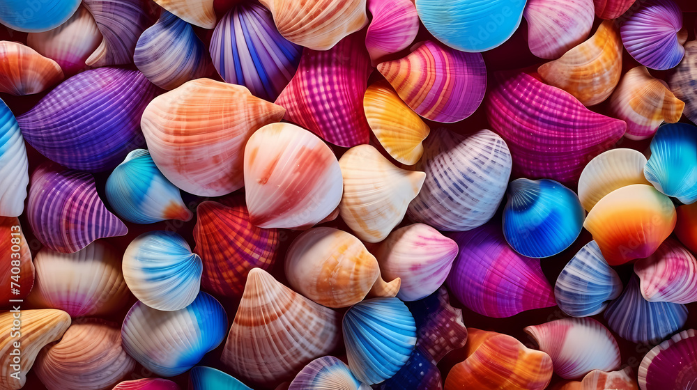 The summer theme is a variety of colorful seashells The summer theme is a variety of colorful seashells