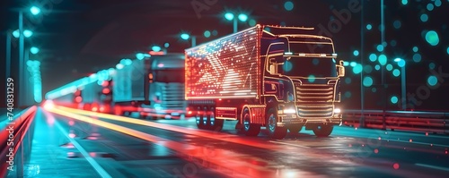 Efficient logistics technology connecting global trade on highway with cargo truck. Concept Highway Logistics, Global Trade, Cargo Truck, Efficient Technology