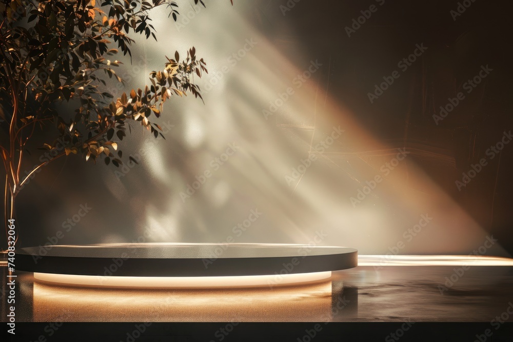 Realistic lighting 3D rendered podium presentation mockup showcasing a sleek and modern design