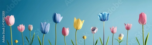 colorful spring flowers on a blue background