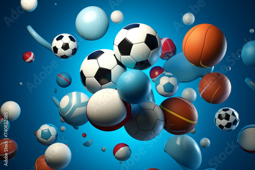 Various balls and team sports equipment. sports game