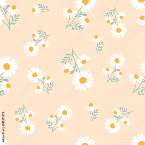 Cute hand drawn spring summer flower bees honey Bright pattern fabric cloth wallpaper wrap paper.