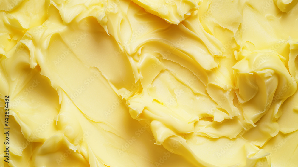 Texture of tasty homemade butter as background, top view. - obrazy, fototapety, plakaty 