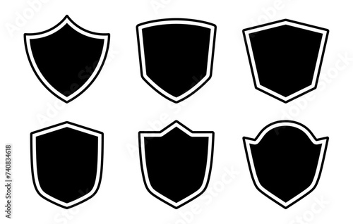Protection security shield set with outline in minimal style in black color on white background - Vector Icon