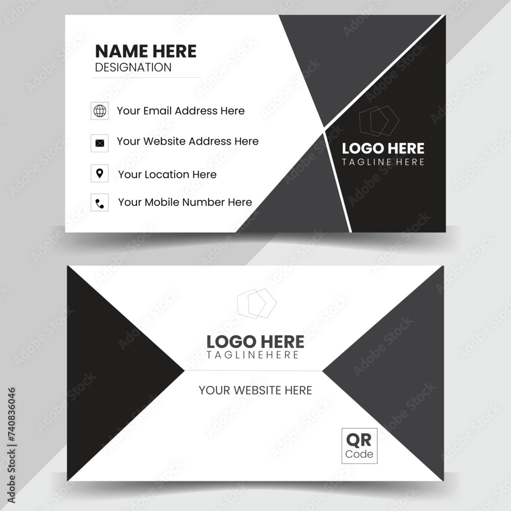 creative grey and dark black colors abstract business card design  with minimalist and elegant design. Both-sided creative business card template. Vector illustration