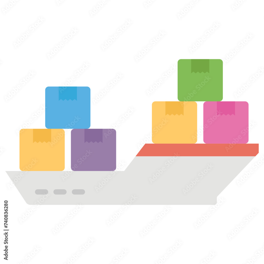 Cargo ship flat icon design Cargo ship flat icon design