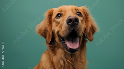 Happy Golden Retriever Dog on Green Back ground