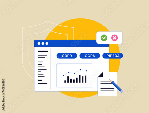 Consent Management Platform. Privacy Solutions, GDPR Compliance, User Data Protection, Online Privacy, Cookie Consent, Digital Marketing Compliance vector illustration on business background