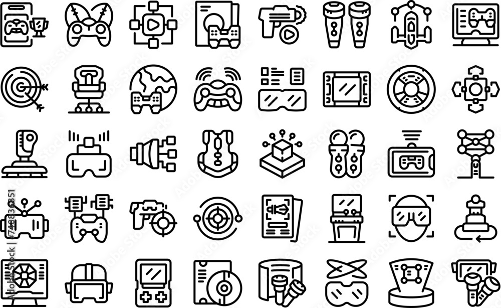Virtual reality gaming arcade icons set outline vector. Gamer vr controller. Game device play