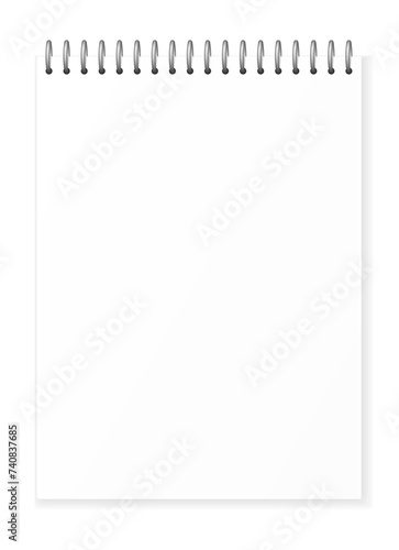 Blank notebook page mockup. Realistic white paper