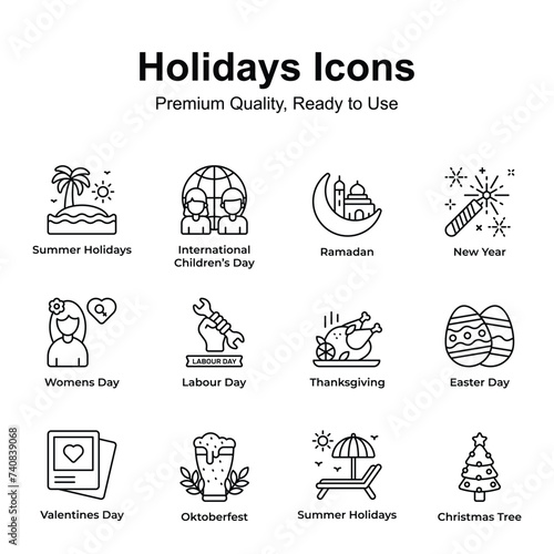 Pack of holidays and festival icons set, ready to use vectors