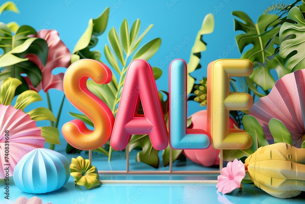 Sale 3d word on a summer background 