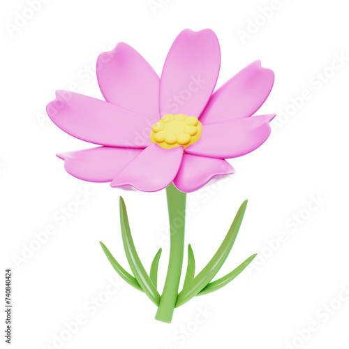 3D Cosmos Cute Delicate Floral Grace. 3d illustration  3d element  3d rendering. 3d visualization isolated on a transparent background