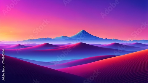 minimalist landscape, smooth gradients, a single focal point, vibrant color, abstract background, purple, magenta, retro background, neon landscape background, wallpaper