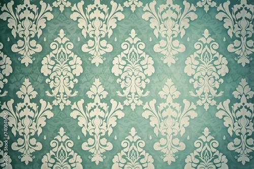 Green wallpaper with damask pattern