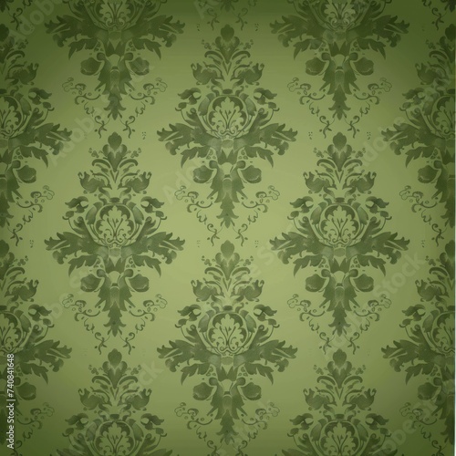 Green wallpaper with damask pattern