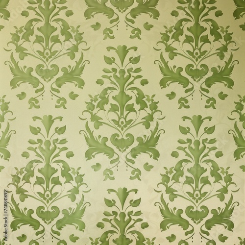 Green wallpaper with damask pattern