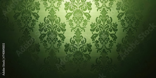 Green wallpaper with damask pattern