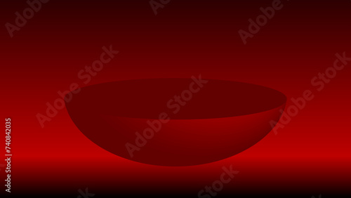 Abstract 3D half sphere podium on blur red black color gradient vector background. Textured backdrop. Luxury template Neon light. Digital presentation round scene. Showcasing products or presentations