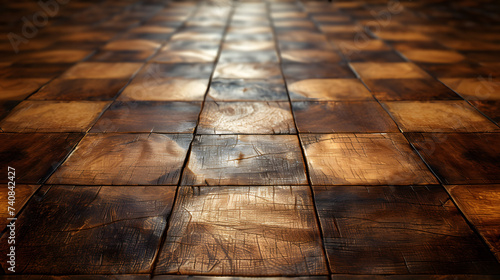 A Close Up of a Wooden Floor With a Checkered Pattern